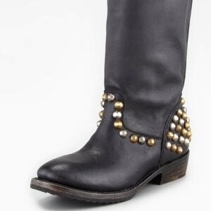 New Ash Italia Vamos Bis Boots Metal Studs Distressed Look Leather Moto Biker